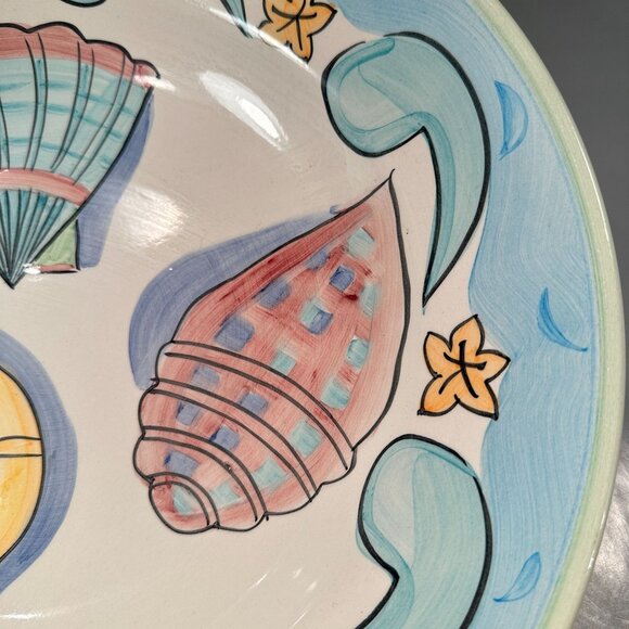 Bella Delray Nautical Seashell Salute Ceramic Platter Bowls Coastal Aqua Trim - Picture 15 of 16
